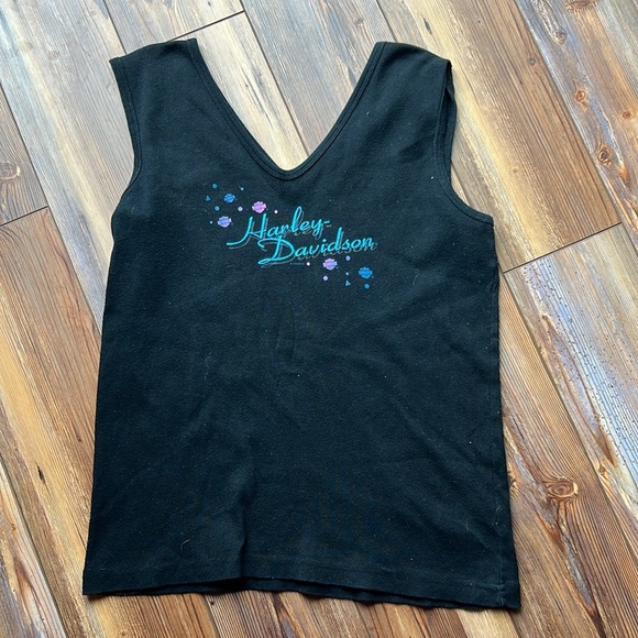 Vintage 90s Harley-Davidson V-Neck Black Tank Top Sz XL - Picture 4 of 9